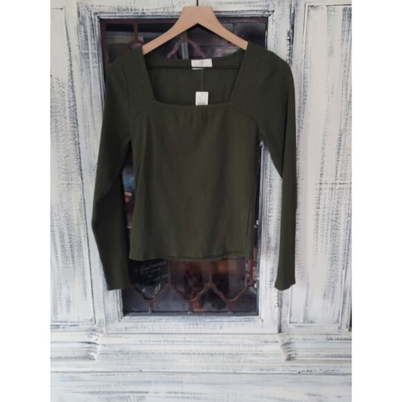 NEW Anthropologie T.La Ribbed Square-Neck Moss Top - Size: Small - Picture 8 of 8